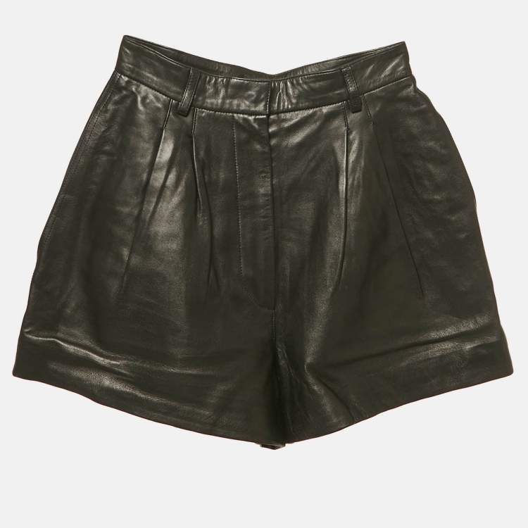 Pre Owned Alaia Black Leather Pleated Shorts M