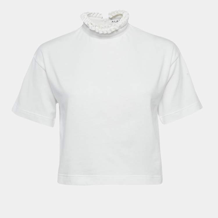 Pre Owned Alaia White Cotton Jersey Cropped T-Shirt XS