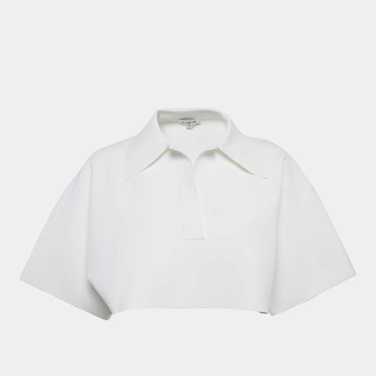 مملوكة مسبقًا Alaia White Stretch Crepe Crop Top S