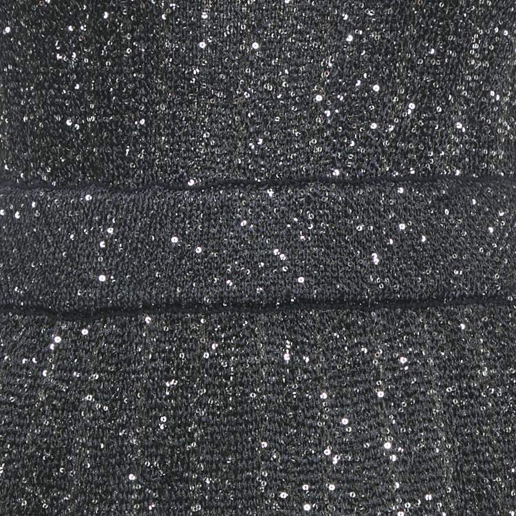 Pre Owned Alaia Navy Blue Sequins Lurex Knit Mini Dress S