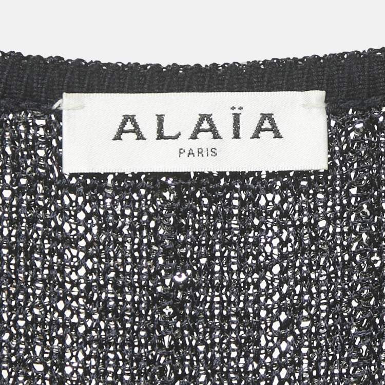 Pre Owned Alaia Navy Blue Sequins Lurex Knit Mini Dress S
