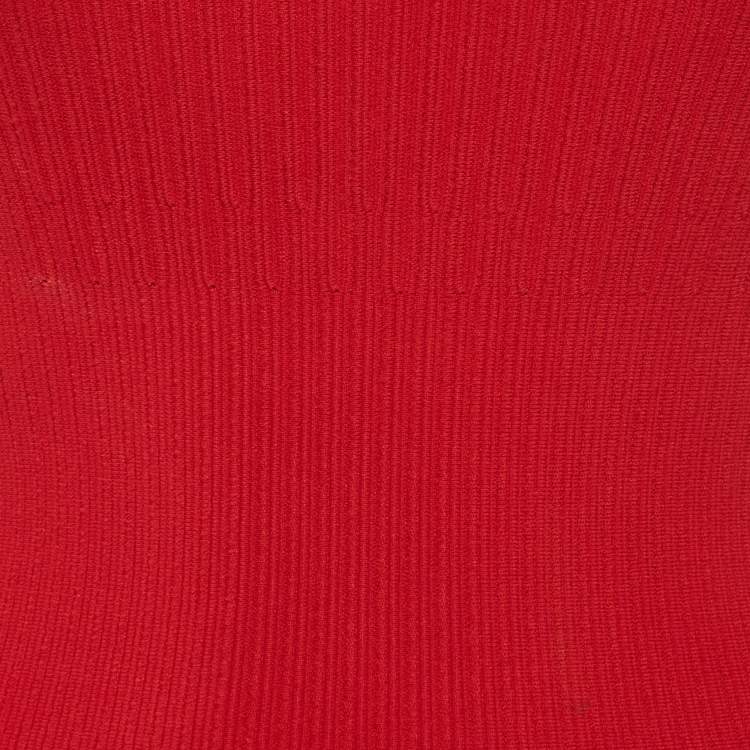 Pre Owned Alaia Red Textured Stretch Knit Flared Mini Dress S