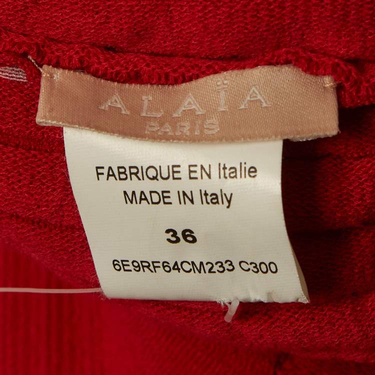 Pre Owned Alaia Red Textured Stretch Knit Flared Mini Dress S