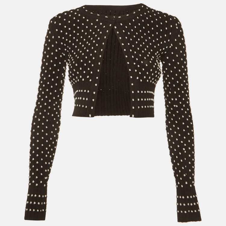 Pre Owned Alaia Black Polka Dots Rib Knit Crop Cardigan S