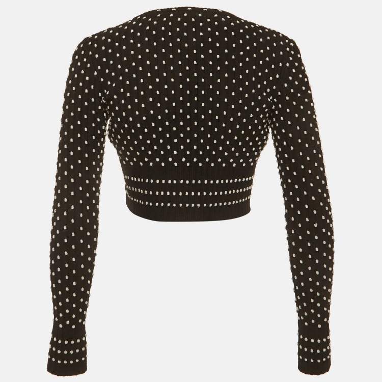 Pre Owned Alaia Black Polka Dots Rib Knit Crop Cardigan S