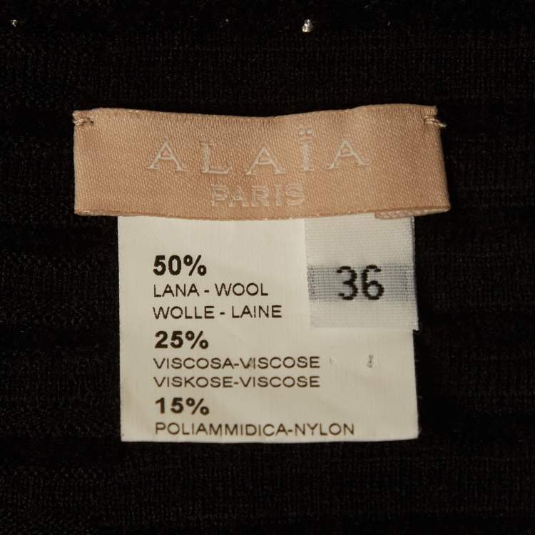 Pre Owned Alaia Black Polka Dots Rib Knit Crop Cardigan S