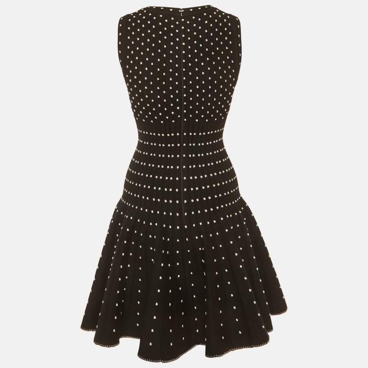 Pre Owned Alaia Black Polka Dots Rib Knit Flared Mini Dress S