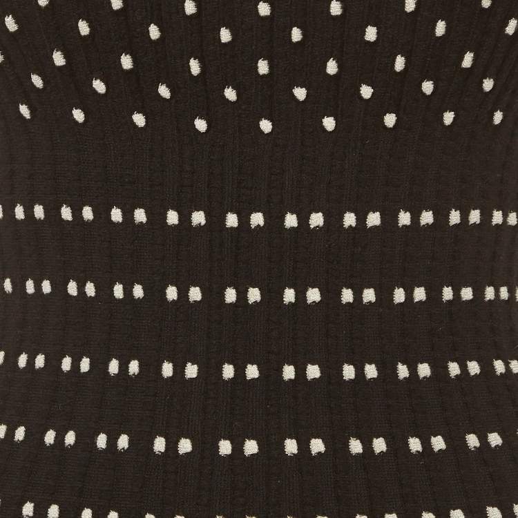Pre Owned Alaia Black Polka Dots Rib Knit Flared Mini Dress S