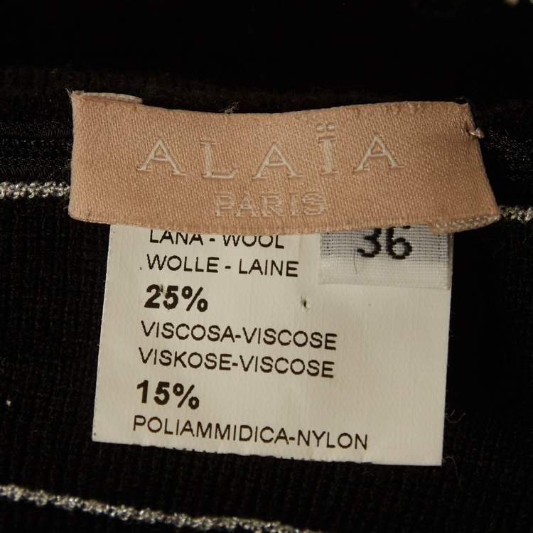 Pre Owned Alaia Black Polka Dots Rib Knit Flared Mini Dress S