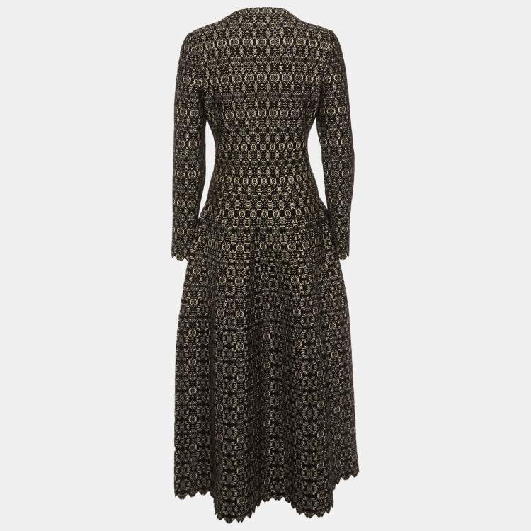 مملوكة مسبقًا Alaia Black Metallic Stretch Knit Lace Pattern Maxi Dress L