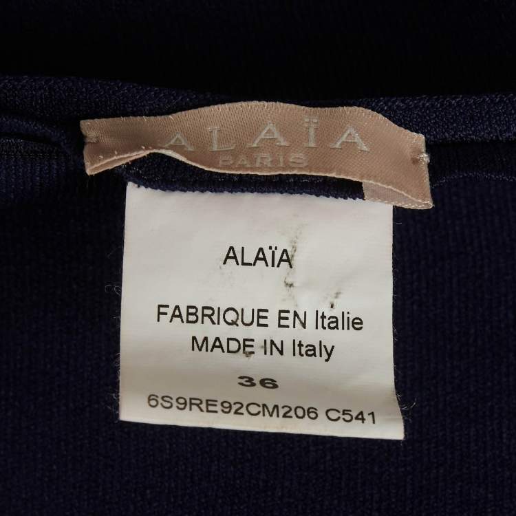 Pre Owned Alaia Blue Stretch Knit Flared Cut-Out Mini Dress S