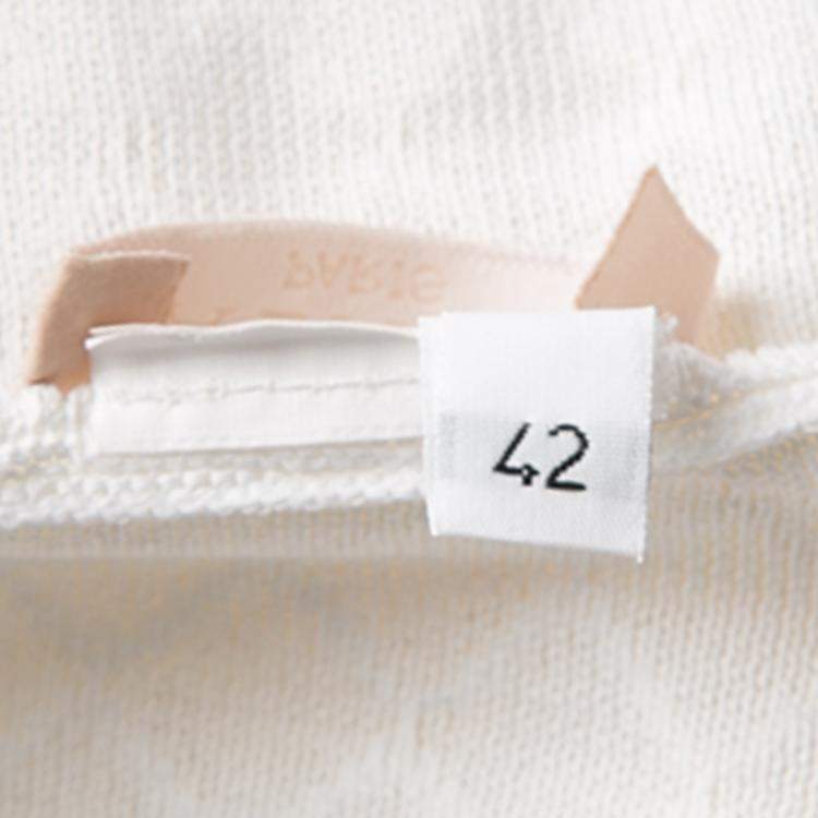 Pre Owned Alaia White Knit Embroidered Chevron Hem Fit and Flare Dress M