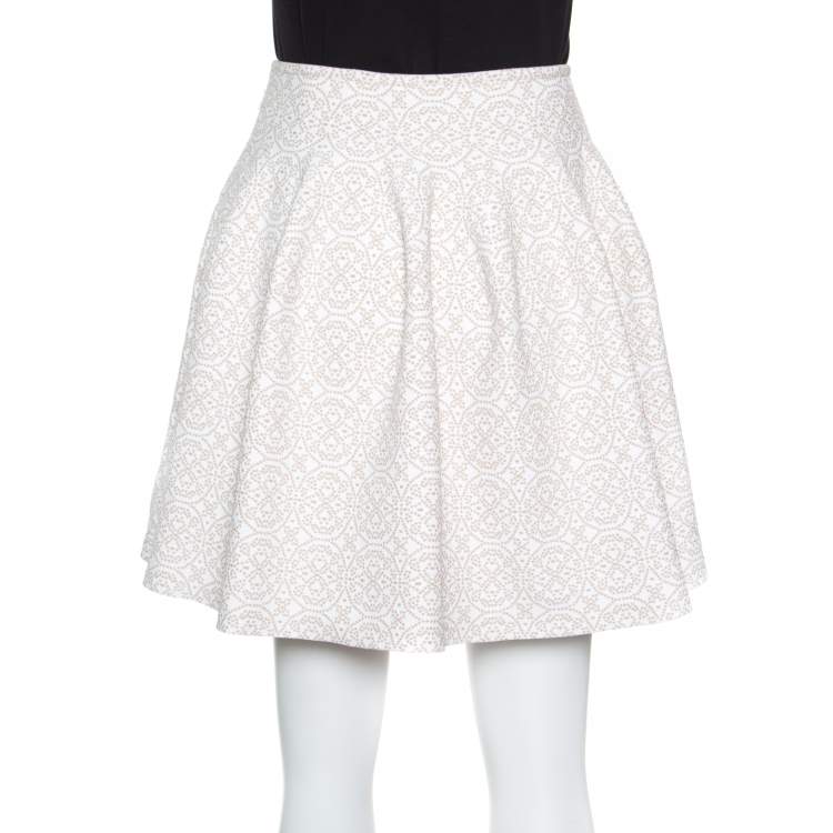Pre Owned Alaia Beige Lurex Jacquard Patterned High Waist Mini Skirt M