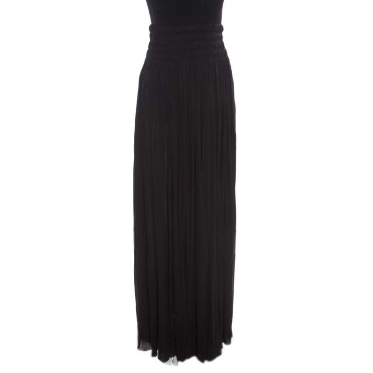 Pre Owned Alaia Black Stretch Shirred Elasticized Waist Maxi Skirt S