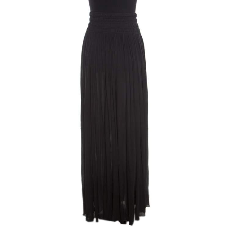 Pre Owned Alaia Black Stretch Shirred Elasticized Waist Maxi Skirt S