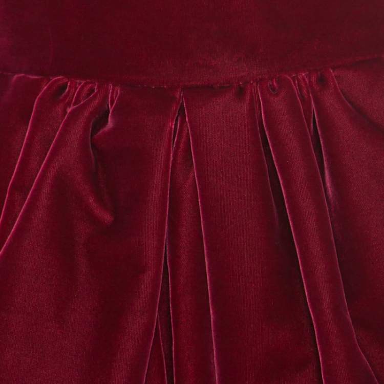 Pre Owned Alaia Burgundy Velvet Sleeveless Gathered Dress M