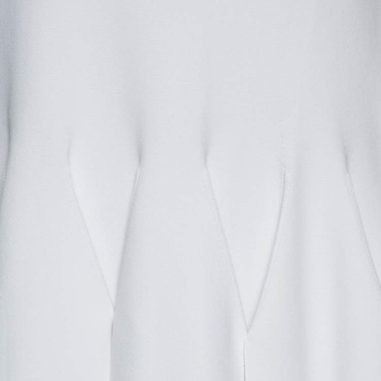 Pre Owned Alaia White Stretch Knit Pleated Scalloped Hem Detail Dress M