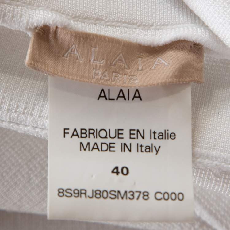 Pre Owned Alaia White Stretch Knit Pleated Scalloped Hem Detail Dress M