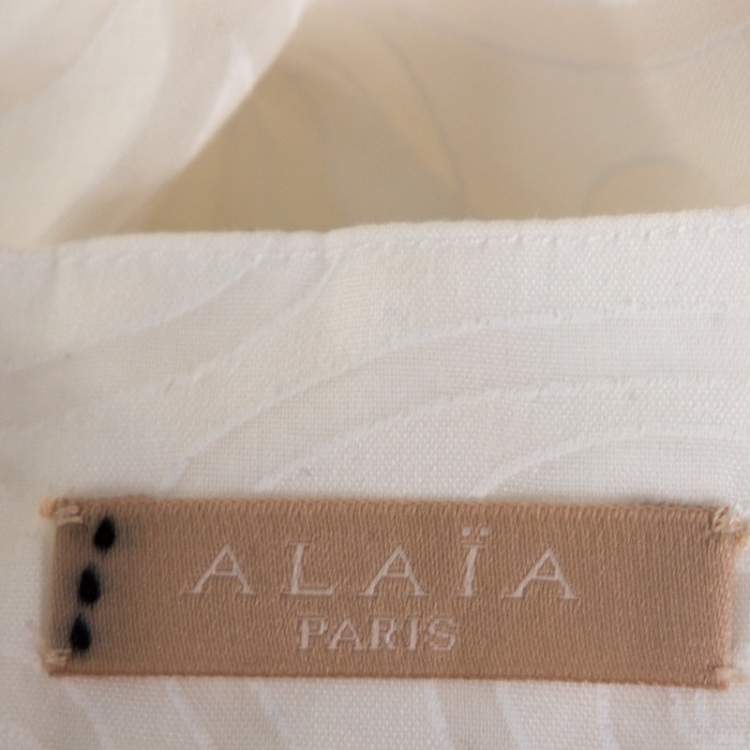 Pre Owned Alaia White Cotton Jacquard Flared Maxi Skirt M