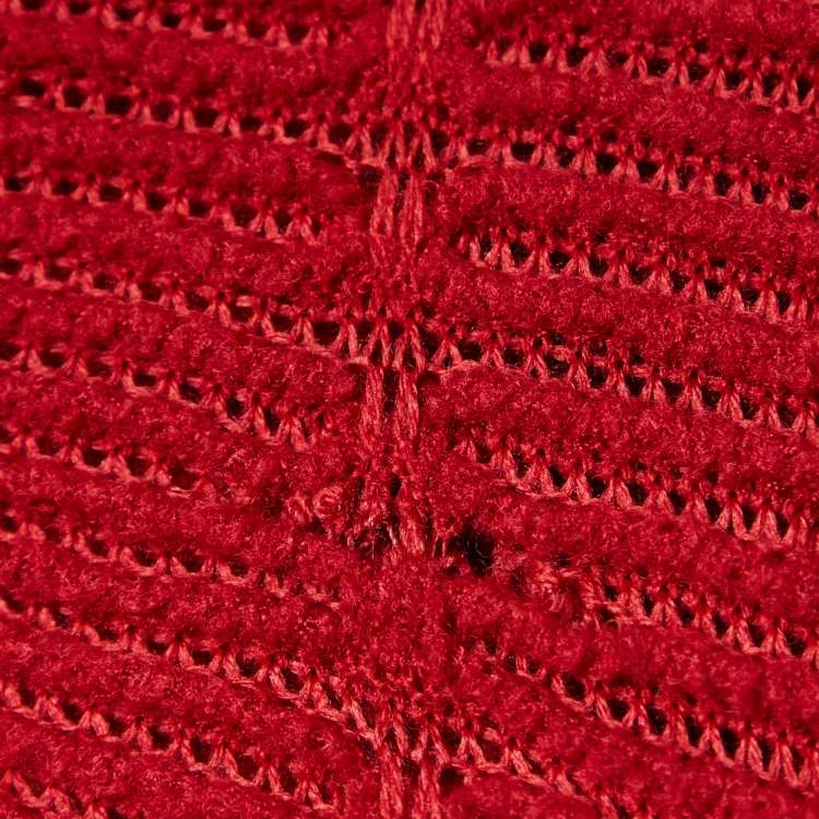 Pre Owned Alaia Red Chenille Wool Patterned Long Sleeve Skater Dress M