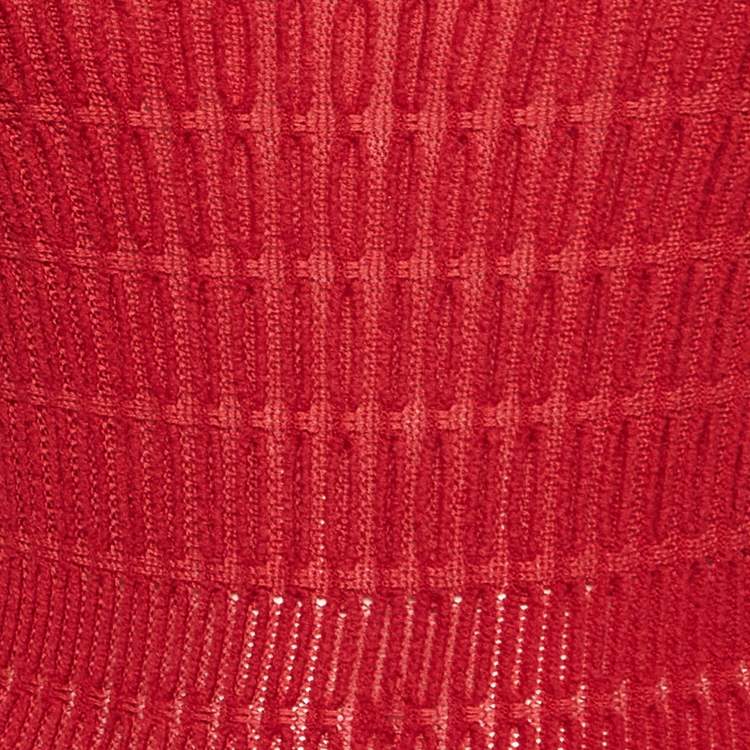 Pre Owned Alaia Red Chenille Wool Patterned Long Sleeve Skater Dress M