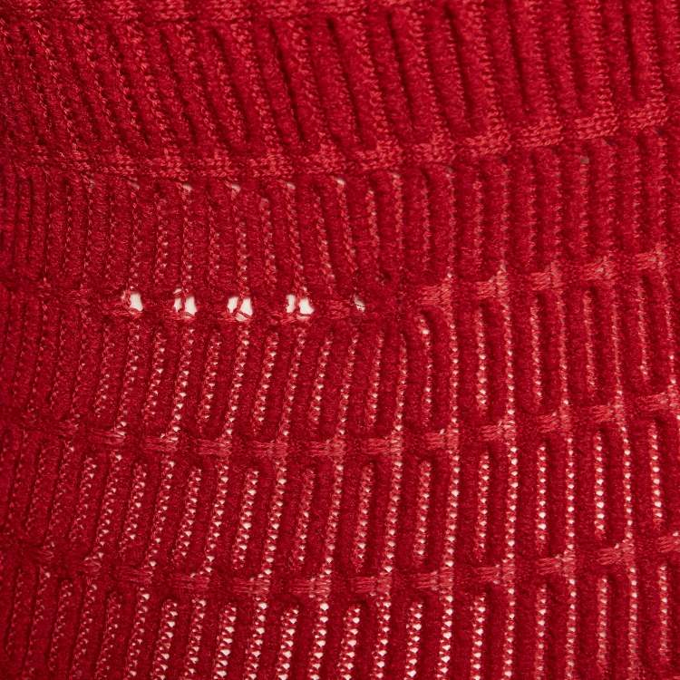 Pre Owned Alaia Red Chenille Wool Patterned Long Sleeve Skater Dress M