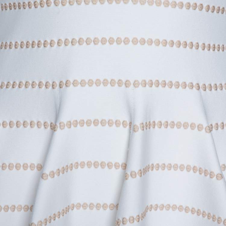 Pre Owned Alaia White & Beige Dotted Knit Fit & Flare Dress M