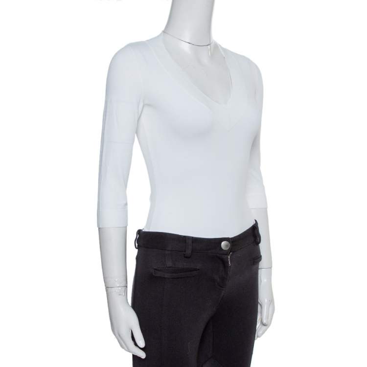 مملوكة مسبقًا Alaia White Jersey V-Neck Bodysuit M