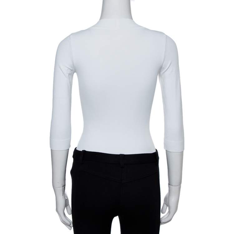 مملوكة مسبقًا Alaia White Jersey V-Neck Bodysuit M