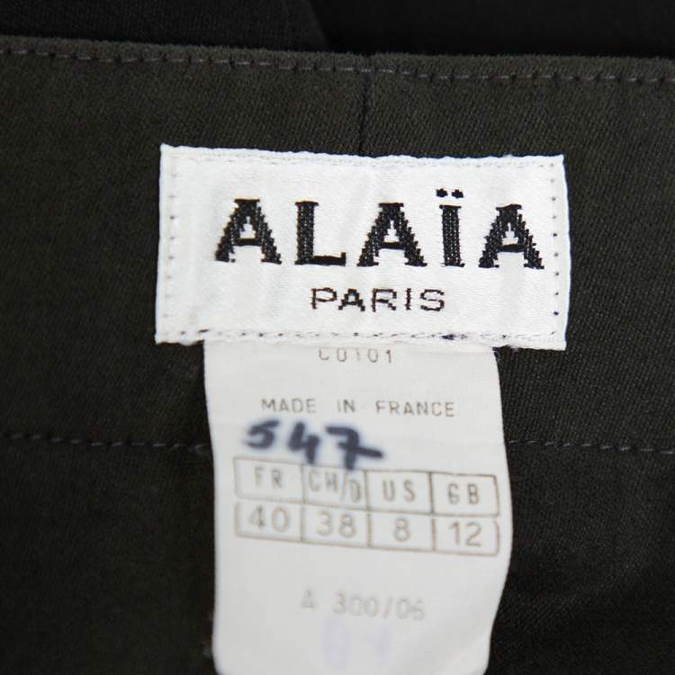 Pre Owned Alaia Vintage Black Cotton & Wool Slit Detail Midi Skirt M