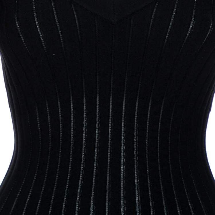 Pre Owned Alaia Black Perforated Rib Knit Fit & Flare Dress M