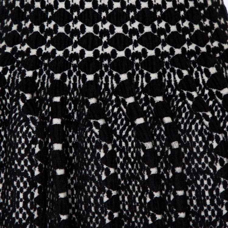 Pre Owned Alaia Monochrome Chunky Knit Sleeveless Skater Dress M