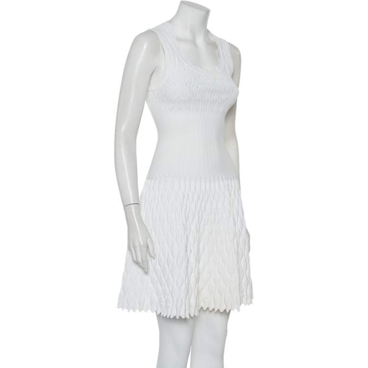 Pre Owned Alaia White Structured Knit Scalloped Detail Mini Dress S