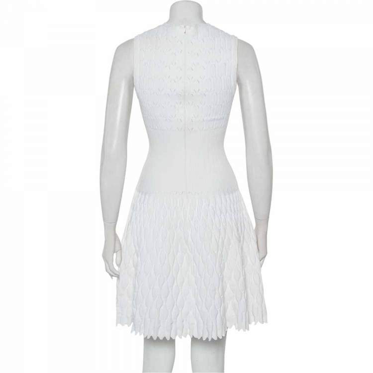 Pre Owned Alaia White Structured Knit Scalloped Detail Mini Dress S