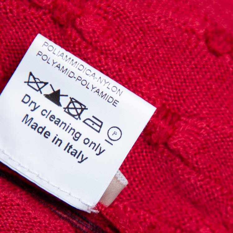 مملوكة مسبقًا Alaia Red Chenille Wool Patterned Long Sleeve Skater Dress M