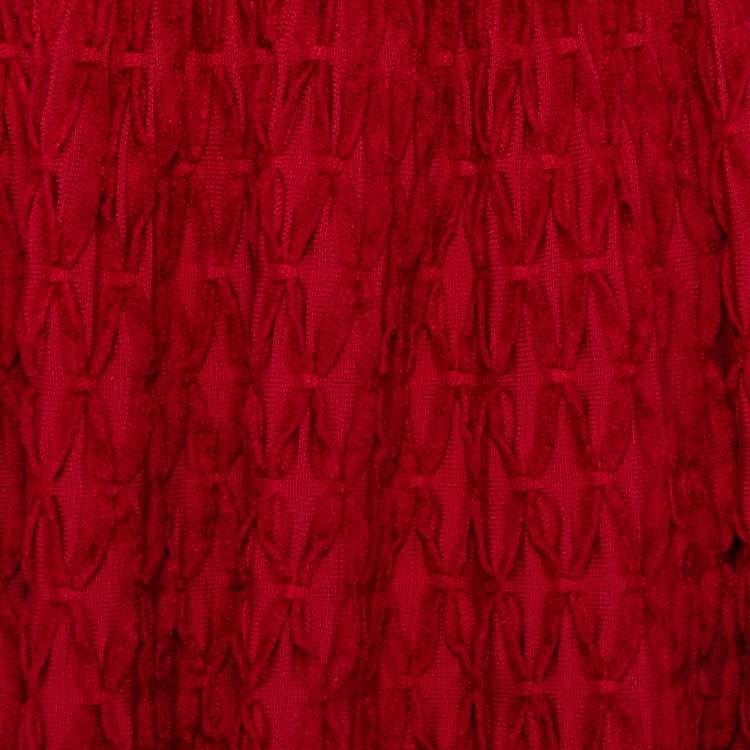 مملوكة مسبقًا Alaia Red Chenille Wool Patterned Long Sleeve Skater Dress M