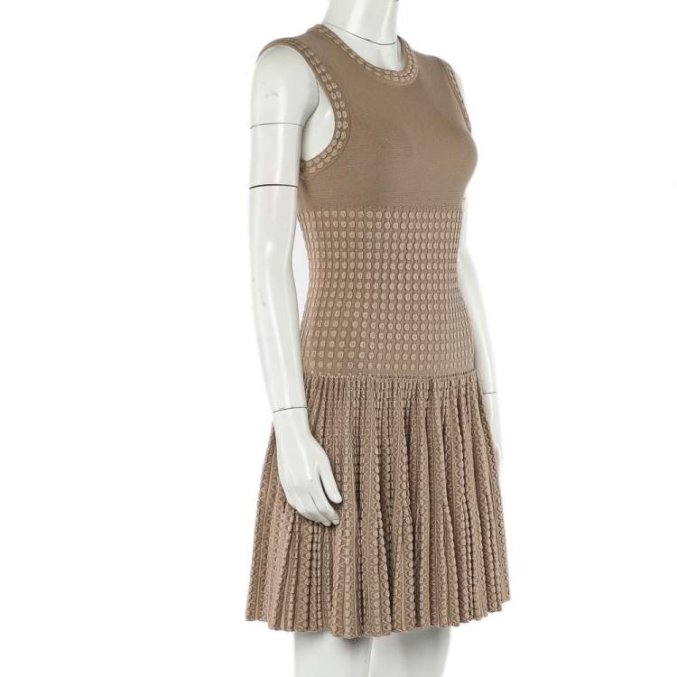 مملوكة مسبقًا Alaia Beige Dotted Wool Knit Fit & Flare Dress M
