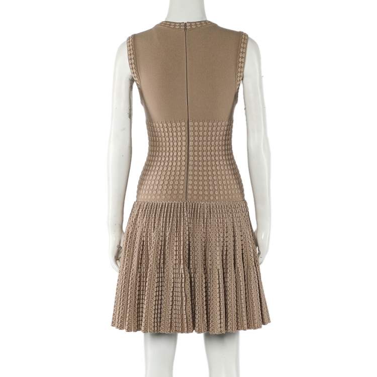 مملوكة مسبقًا Alaia Beige Dotted Wool Knit Fit & Flare Dress M