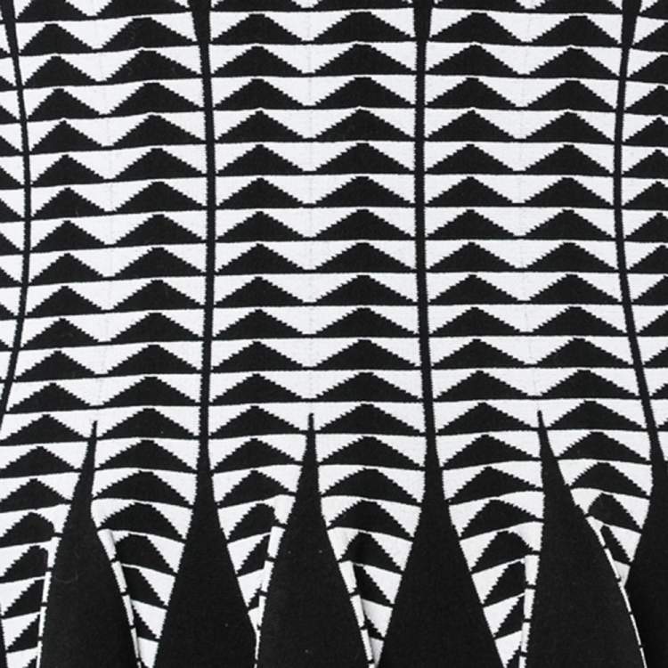 Pre Owned Alaia Black Geometric Pattern Jacquard Knit Fit & Flare Mini Dress M