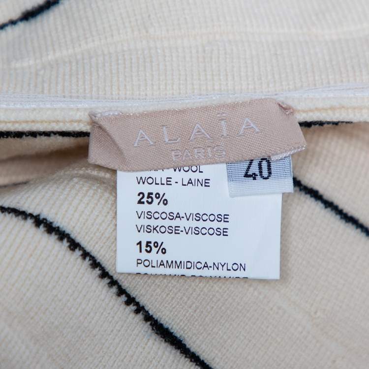 Pre Owned Alaia Monochrome Wool Dobby Dotted Sleeveless Flared Dress M
