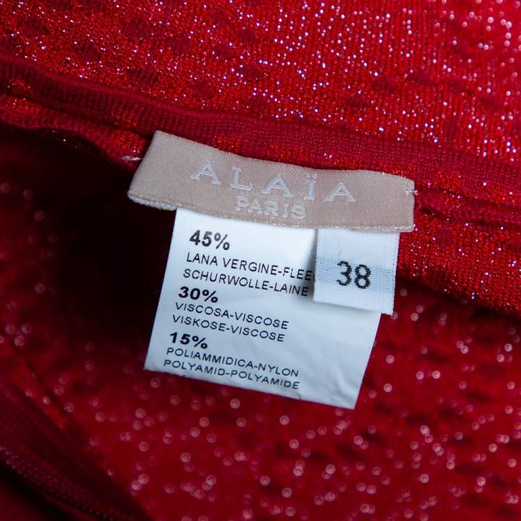 Pre Owned Alaia Red Lurex Jacquard Sleeveless Flared Dress M