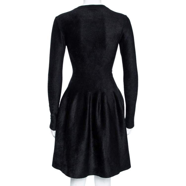 Pre Owned Alaia Black Blush Velvet Zip Front Flared Dress S 