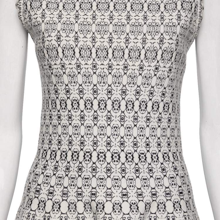 Pre Owned Alaia White Patterned Lurex Jacquard Sleeveless Midi Dress M