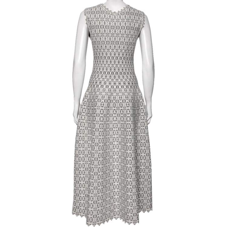 Pre Owned Alaia White Patterned Lurex Jacquard Sleeveless Midi Dress M