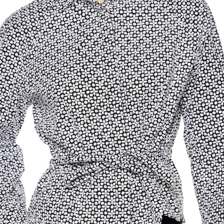 Pre Owned Alaia Monochrome Embroidered Cotton Belted Button Front Jacket L