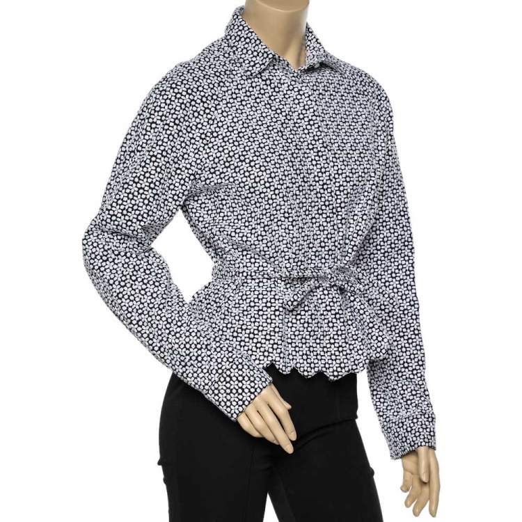 Pre Owned Alaia Monochrome Embroidered Cotton Belted Button Front Jacket L