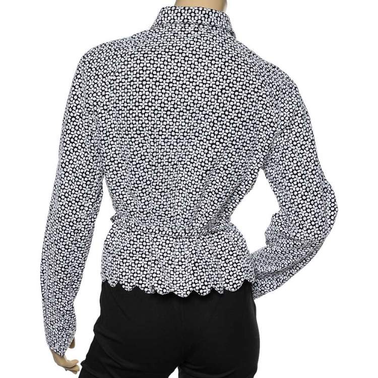 Pre Owned Alaia Monochrome Embroidered Cotton Belted Button Front Jacket L