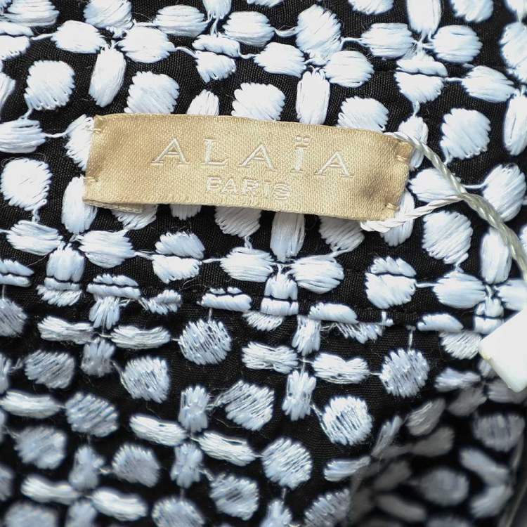 Pre Owned Alaia Monochrome Embroidered Cotton Belted Button Front Jacket L