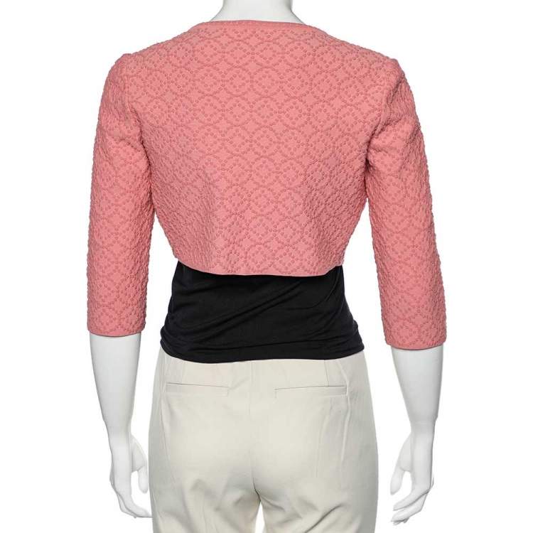 Pre Owned Alaia Pink Patterned Knit Cropped Shrug M