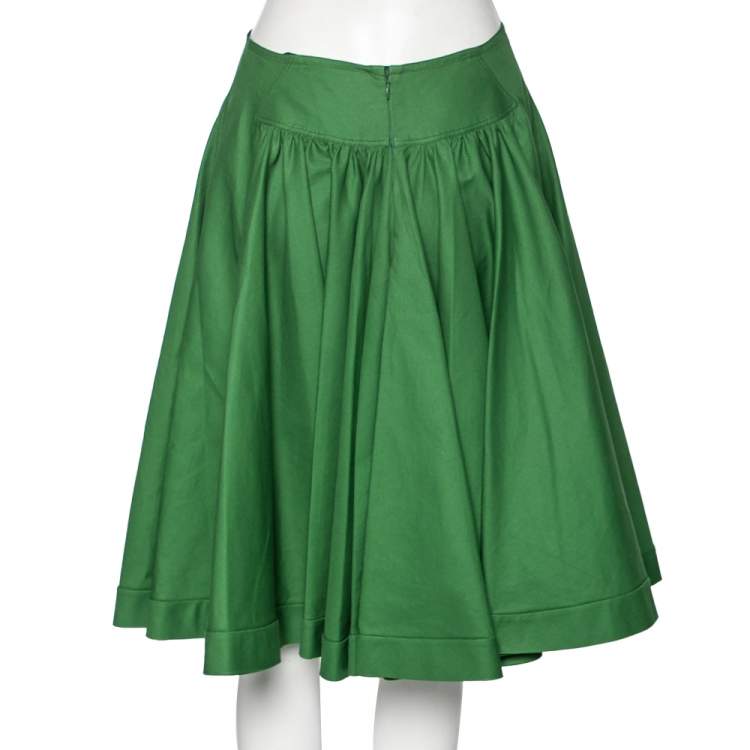 Pre Owned Alaia Green Textured Cotton Flared Skirt M